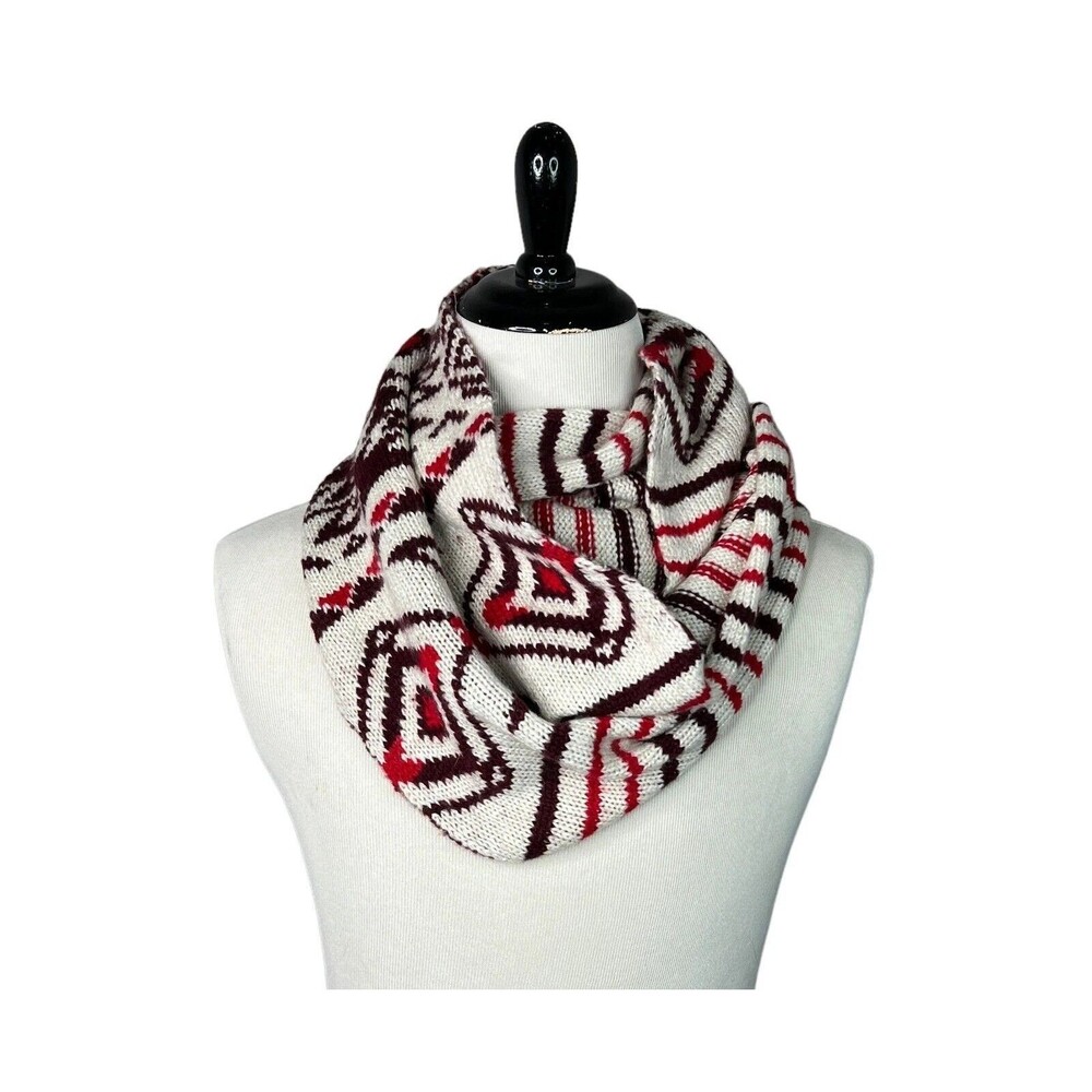 Hollister Aztec Geometric Knit Infinity Scarf Red Beige Black Soft Cozy One Size